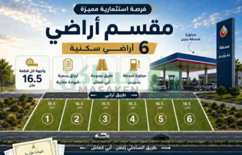 إعلان مميز لمقسم أراضي على الطريق الساحلي أبي كماش